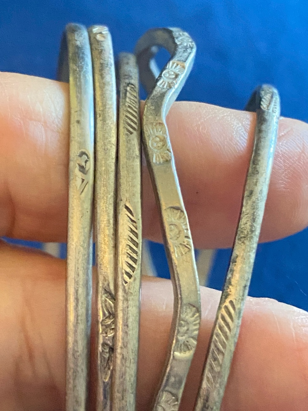 Set of 5 Vintage Mexican Alpaca Silver Stacking Bangles